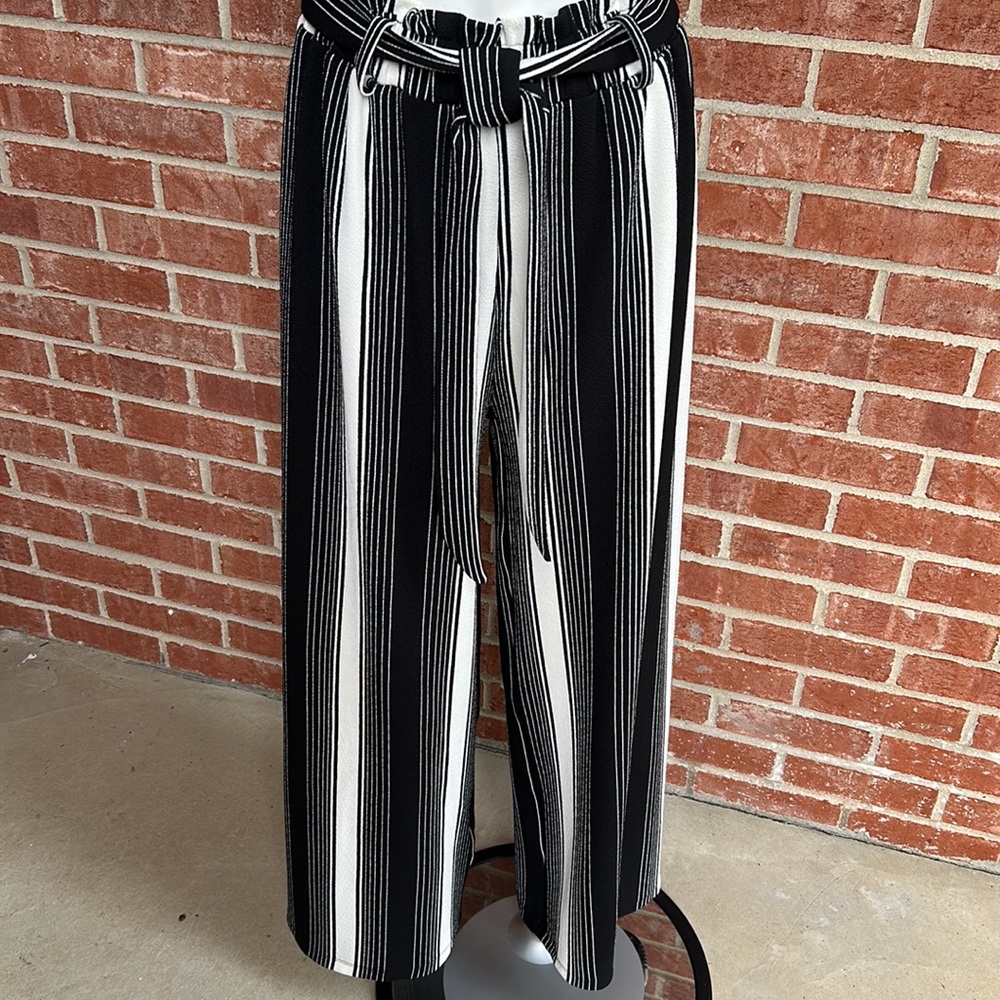Lipslide Black/White Vertical Striped Wide Leg Relaxed Pants